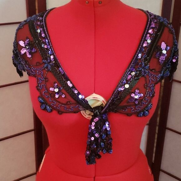 Dazzling Black Mesh Sequins & Beads Designer Shawl